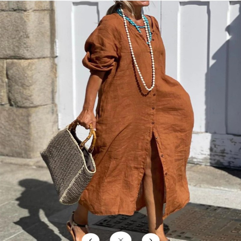 Casual Loose Linen Shirt Dress - Fashion Elegant Spring Cotton Linen dress
