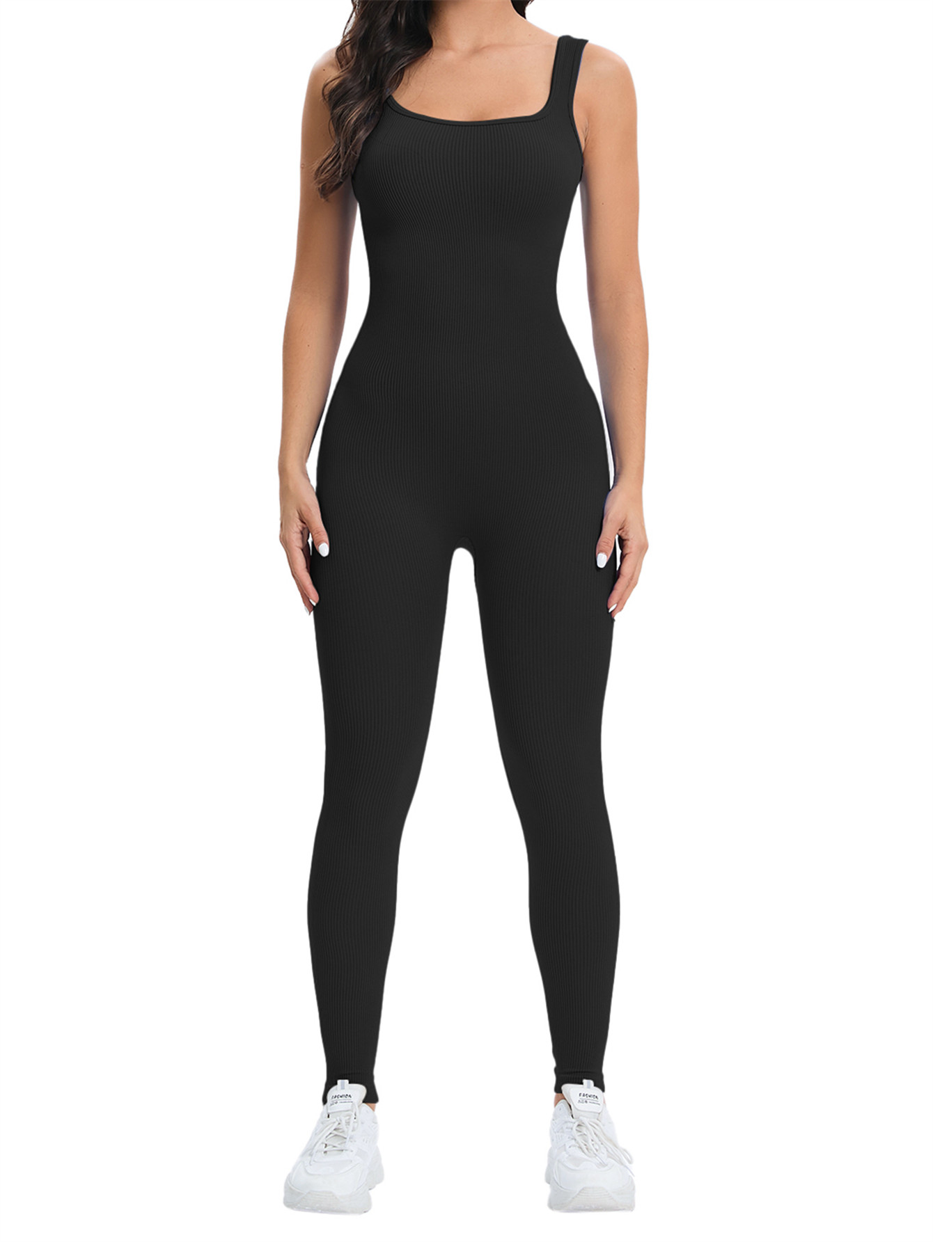 Seamless Ribbed Workout Tank Top - Women Workout Seamless Jumpsuit Yoga Ribbed