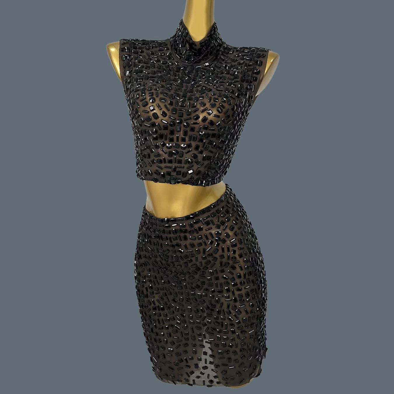 Sparkly Rhinestone Club Party Dress - Summer Sparkly Black Rhinestone Dress Suit