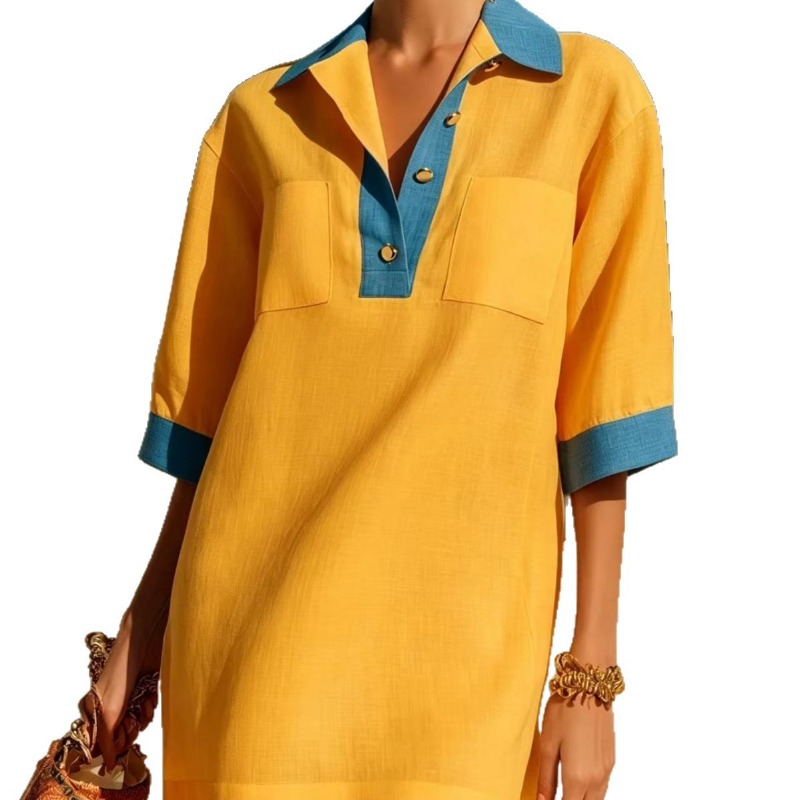 Women's Summer Elegant Contras - đánh giá và giá Casual Loose Linen Shirt Dress