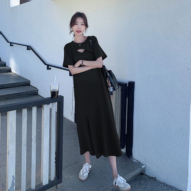 Lazy Style Hollow Out Solid Si - đánh giá và giá Korean Style A Line Shirt Dress