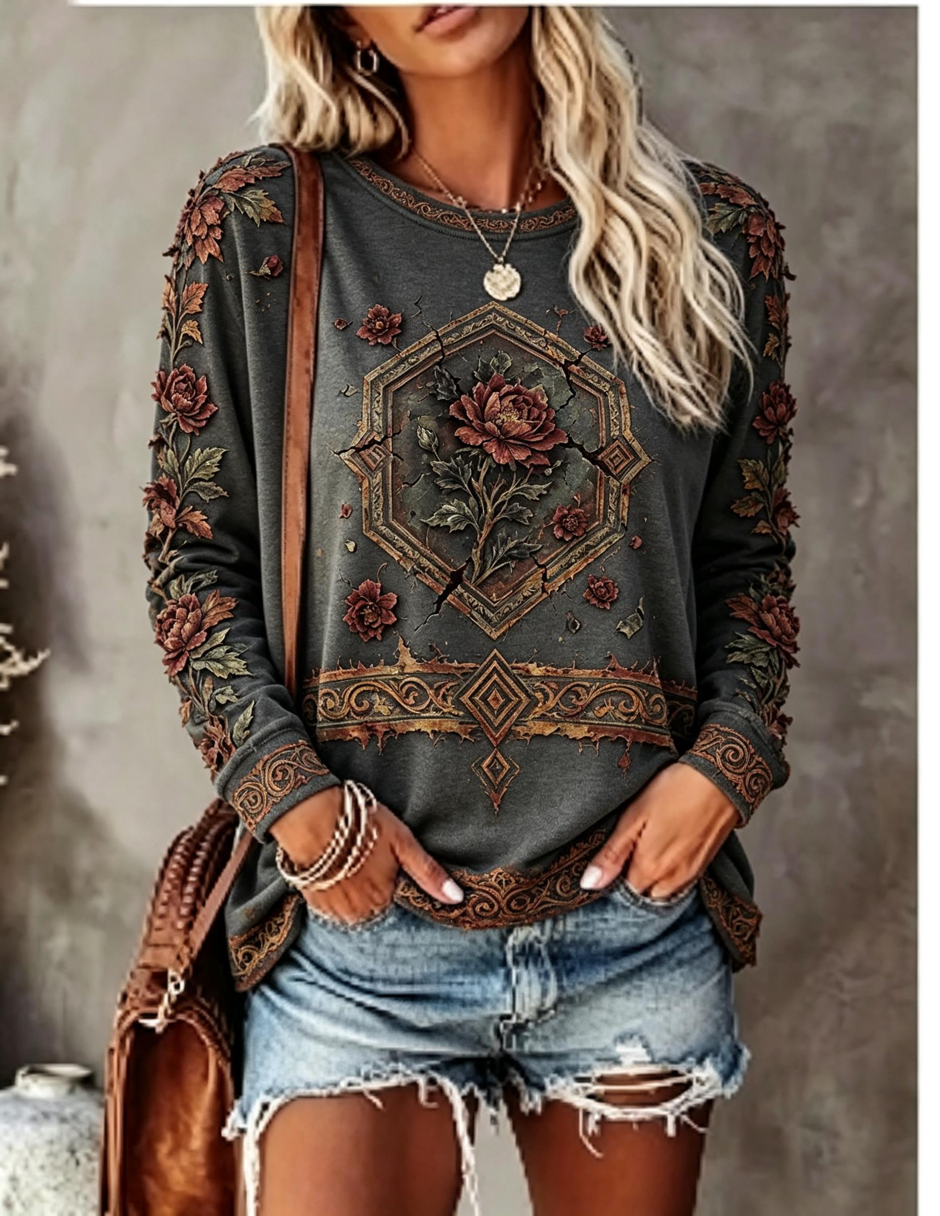 Women Crew Neck Long Sleeve T‑ - đánh giá và giá Blouses