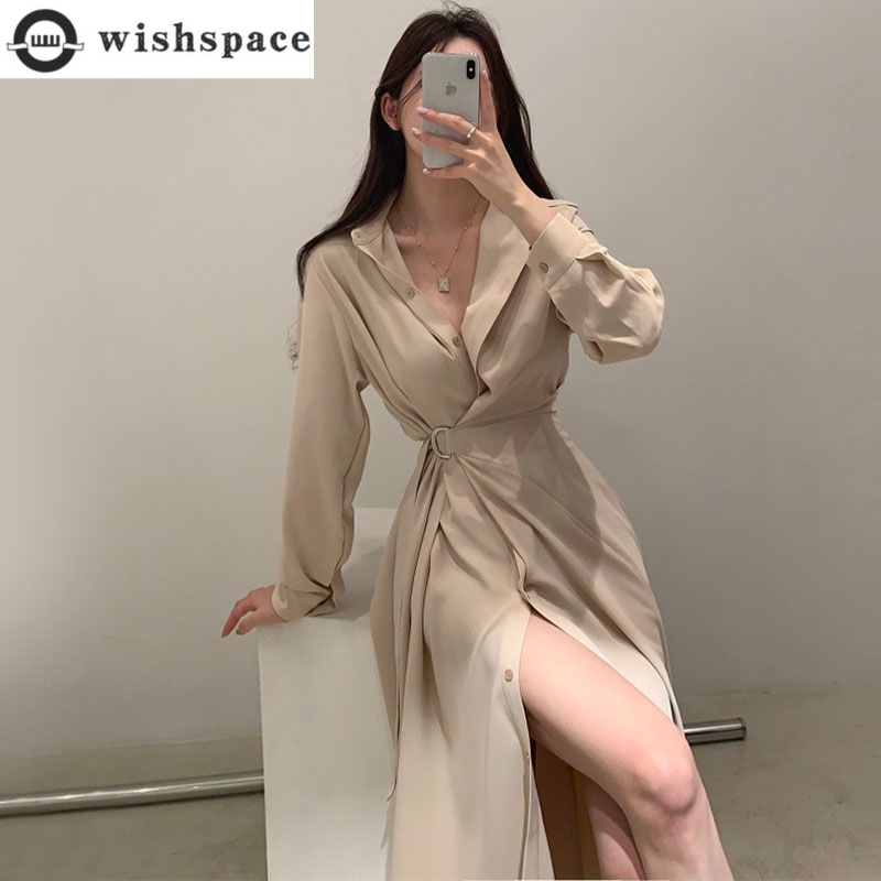 Long Sleeved Lapel Shirt Style - đánh giá và giá Korean Style A Line Shirt Dress
