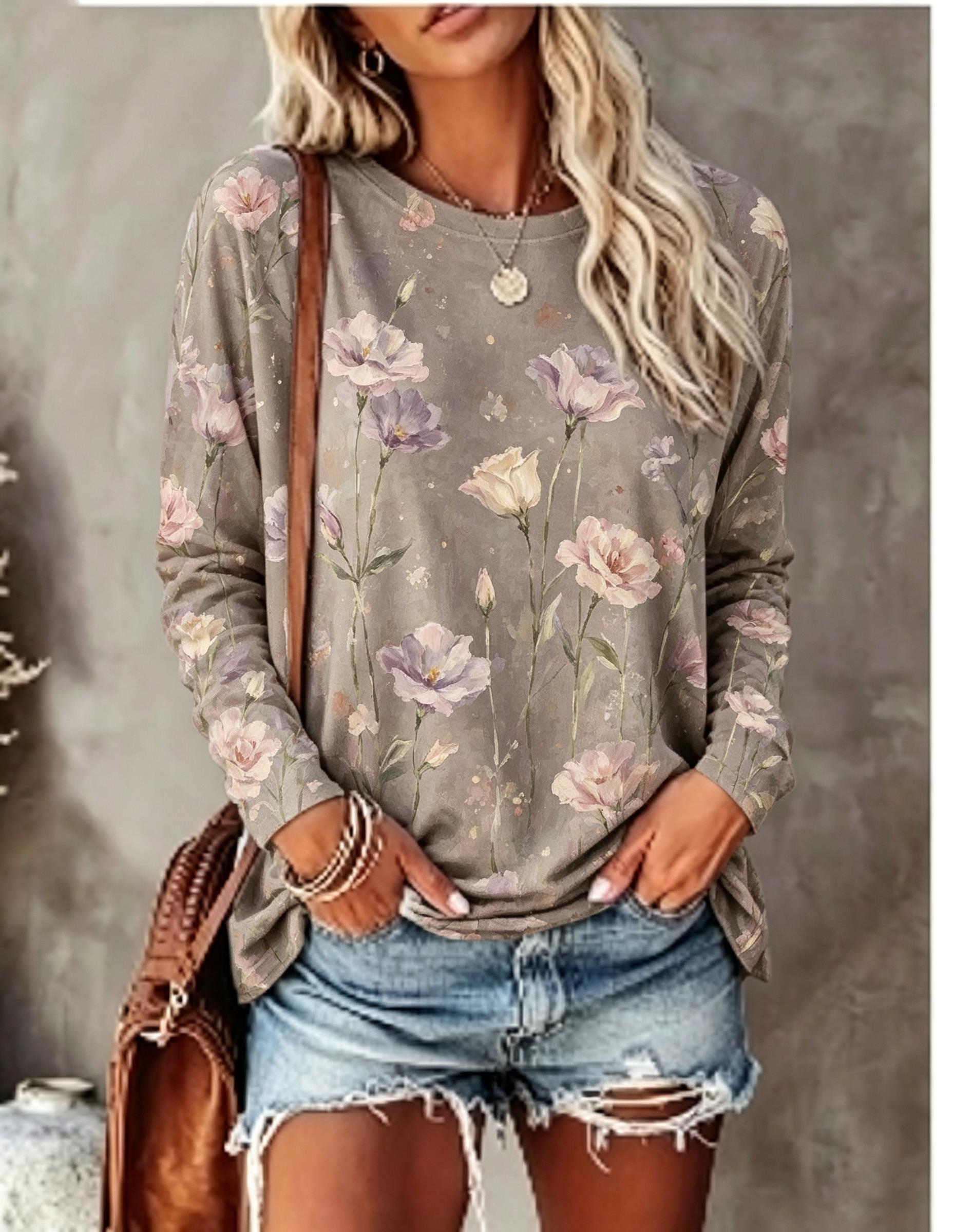 Women Long Sleeve T‑Shirt Oil  - đánh giá và giá Blouses