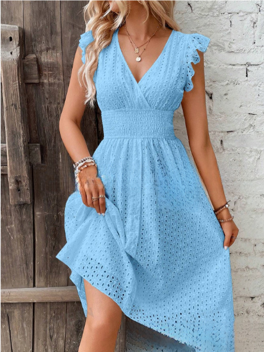 Summer Cotton Eyelet V-Neck Dr - đánh giá và giá French Vintage Floral Midi Dress
