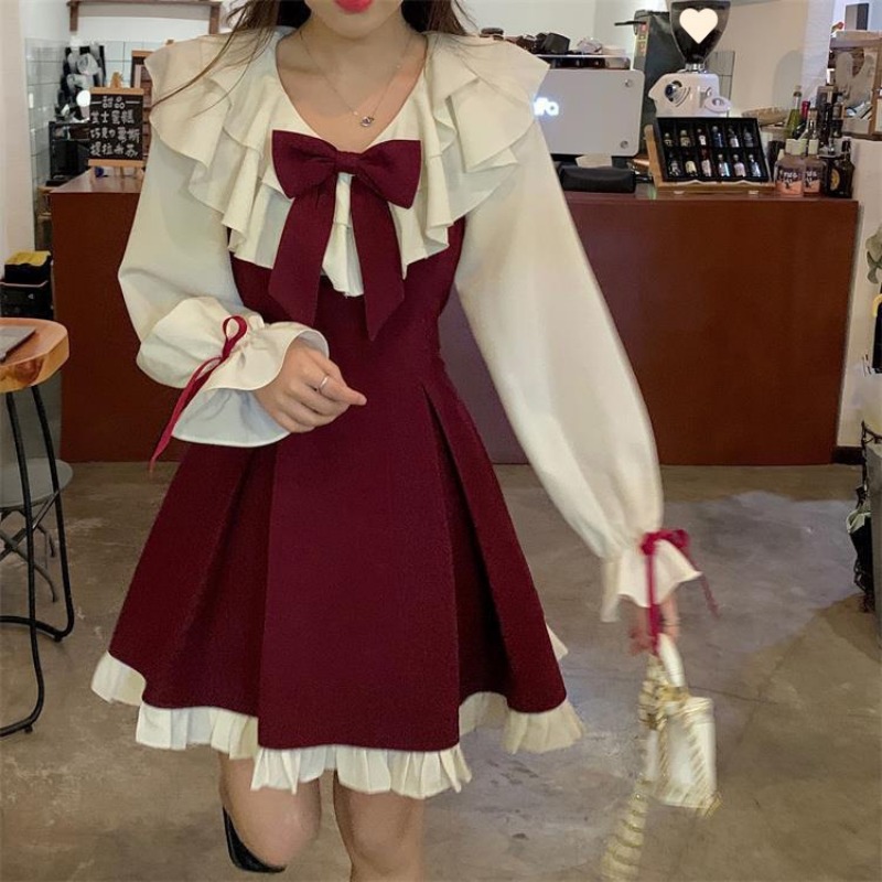 2025 New Korean Sweet Cute Dre - đánh giá và giá Korean Style A Line Shirt Dress