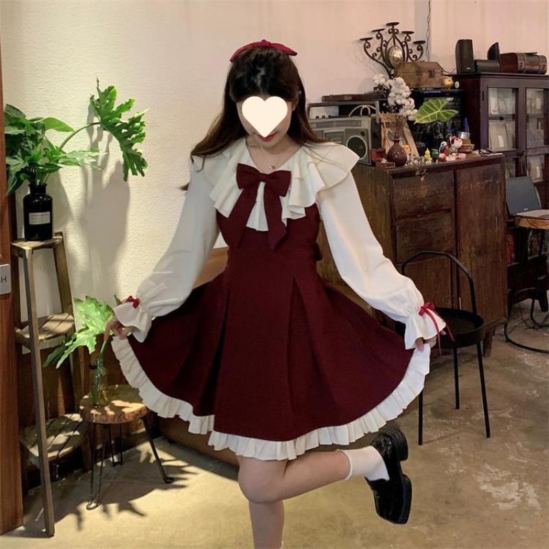 2025 New Korean Sweet Cute Dre - đánh giá và giá Korean Style A Line Shirt Dress