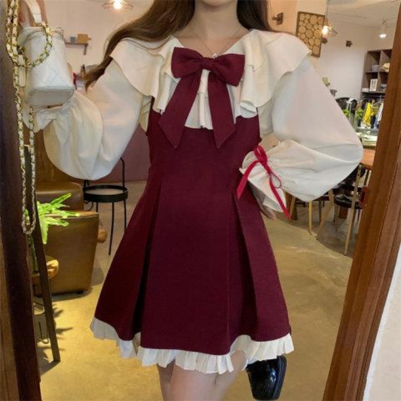 2025 New Korean Sweet Cute Dre - đánh giá và giá Korean Style A Line Shirt Dress