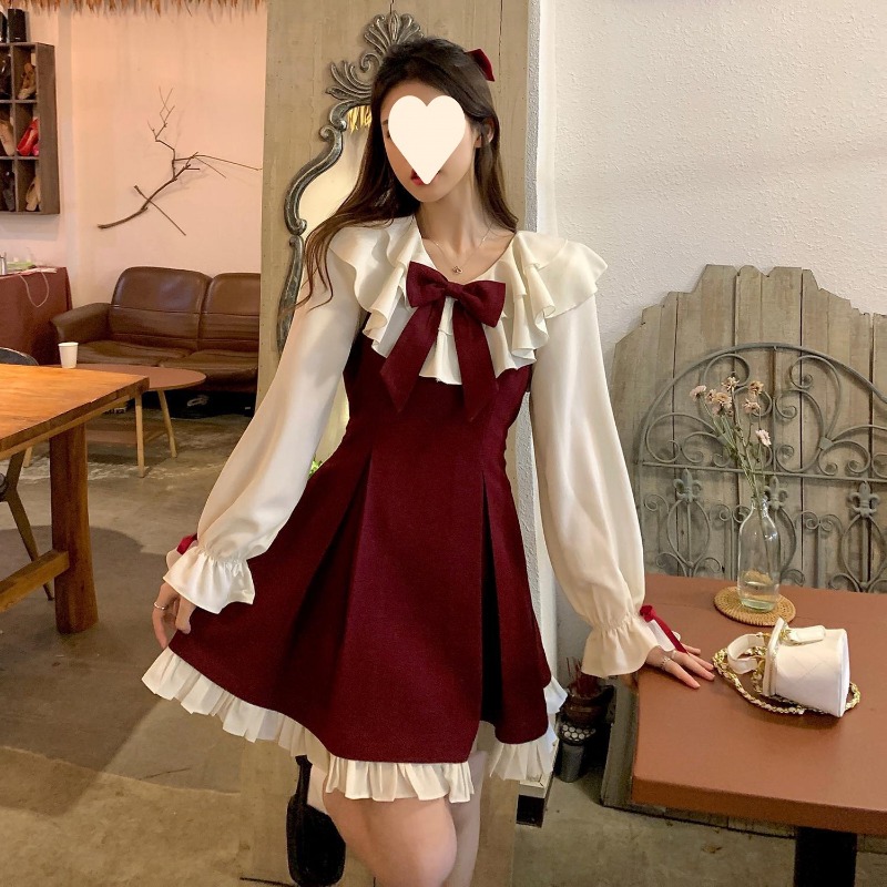 2025 New Korean Sweet Cute Dre - đánh giá và giá Korean Style A Line Shirt Dress